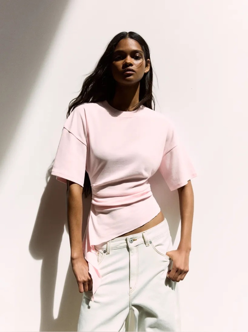 Bershka Short Sleeve T-shirt With Gathering in Pink